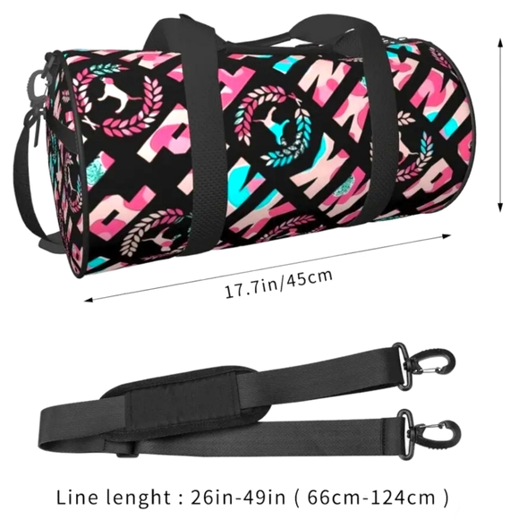 New Arrival!! PINK ...Spacious Black Duffel Bag With Detachable Adjustable Strap - Picture 3 of 6